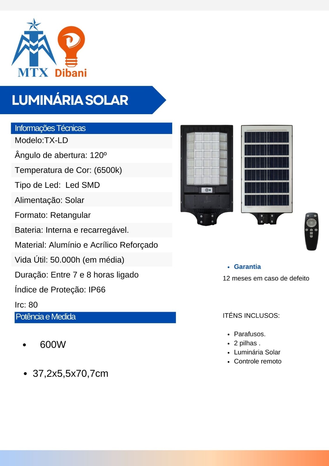Luminária Solar TX-LD